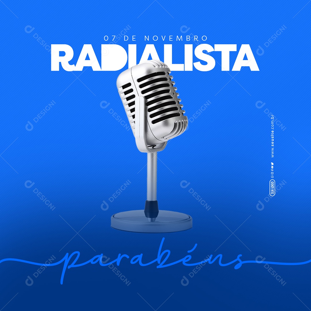 Dia do Radialista 7 de Novembro Parabéns Social Media PSD Editável