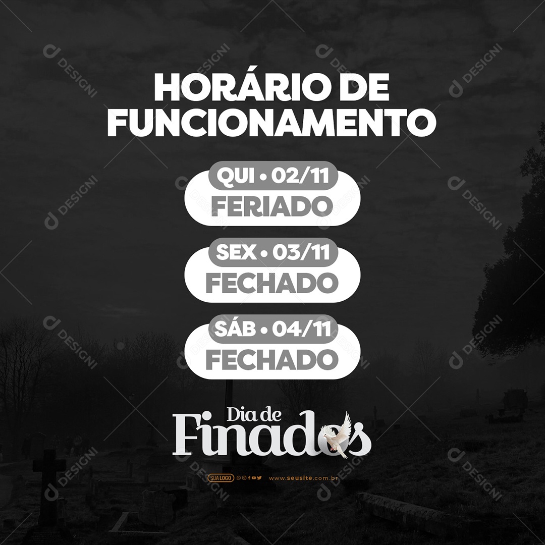 Dia De Finados 02 De Novembro Horário de Funcionamento Social Media PSD Editável