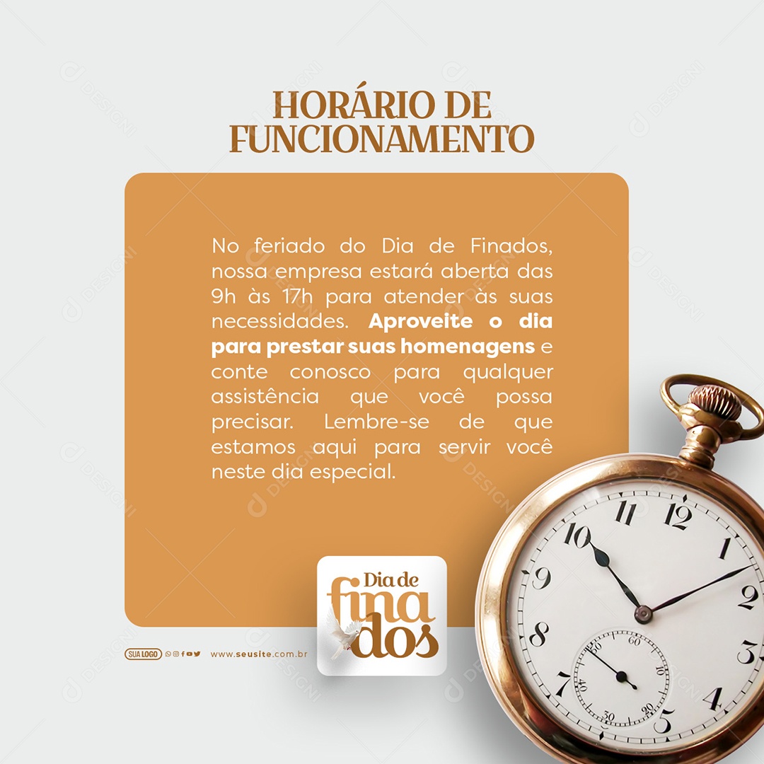 Dia De Finados 02 De Novembro Horário de Funcinamento Aberta das 9H as 17H Social Media PSD Editável