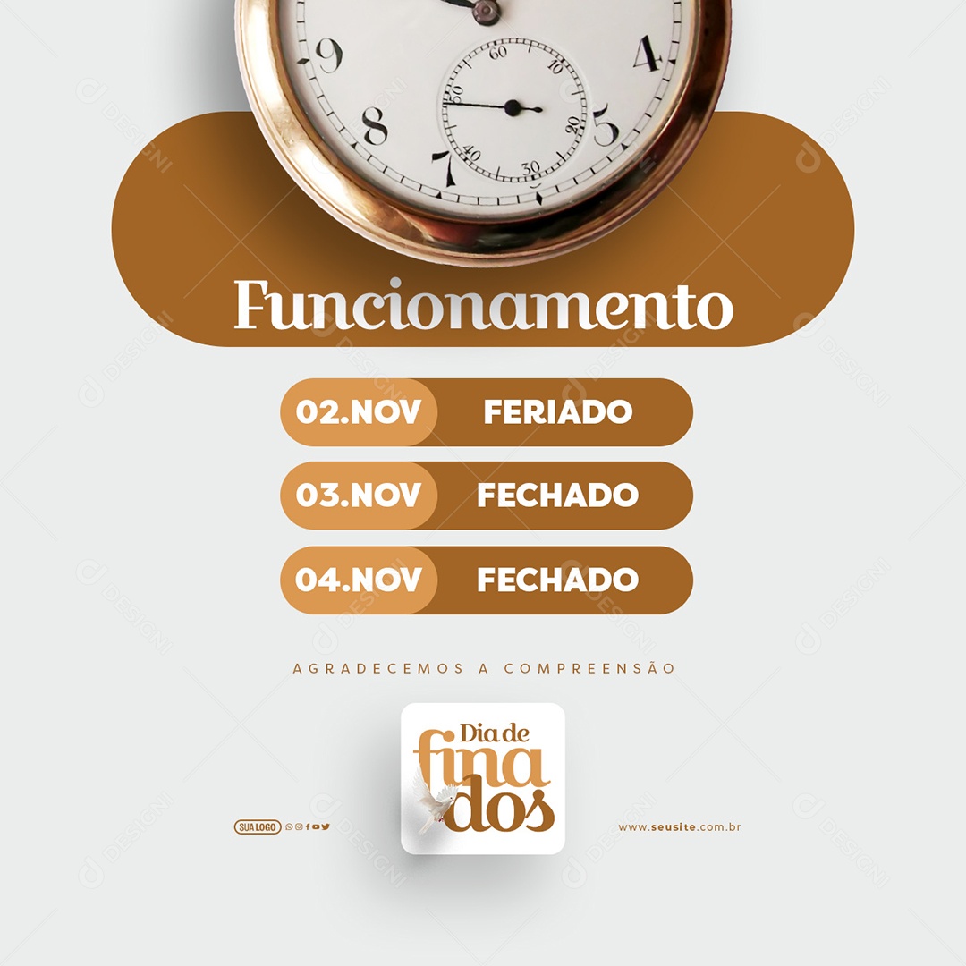 Dia De Finados 02 De Novembro Funcionamento no Feriado Social Media PSD Editável