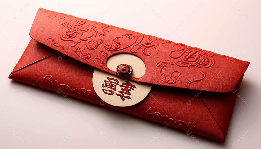 Ano Novo Chinês do conceito de festival de coelho. Tangerina, envelopes vermelhos, coelho e lingote de ouro decorado com flor de ameixa sobre fundo vermelho. O caractere chinês