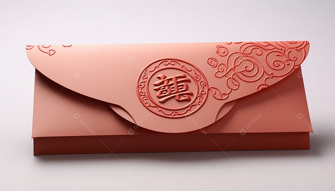 Ano Novo Chinês do conceito de festival de coelho. Tangerina, envelopes vermelhos, coelho e lingote de ouro decorado com flor de ameixa sobre fundo vermelho. O caractere chinês