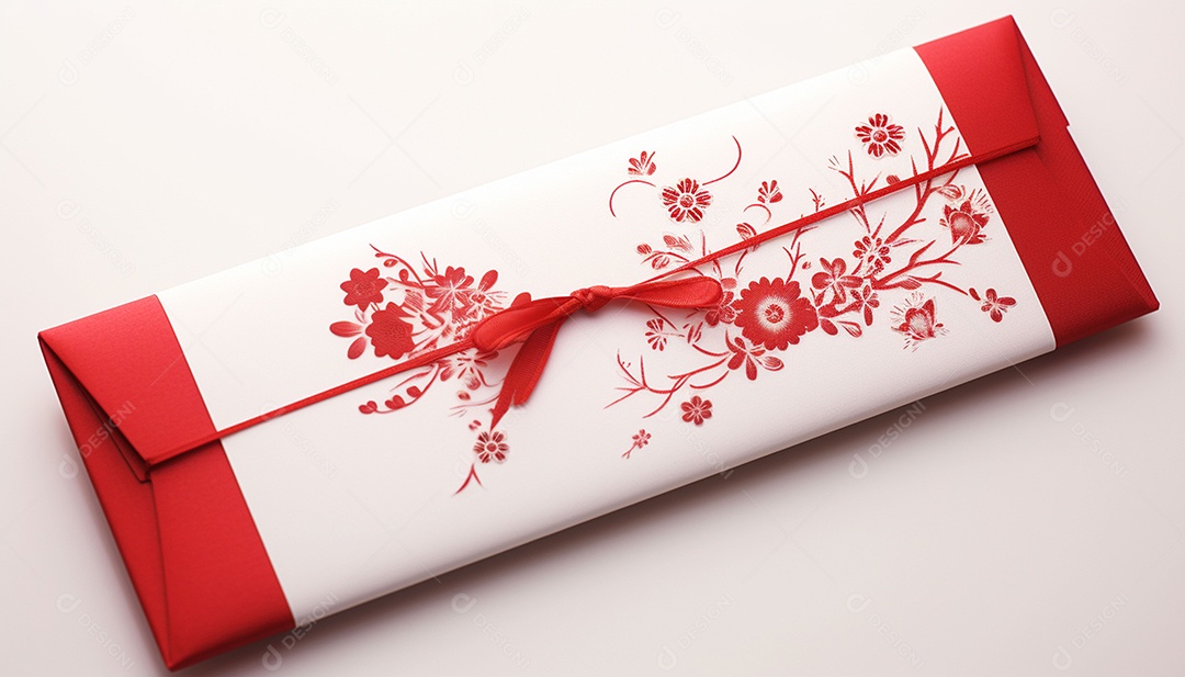 Ano Novo Chinês do conceito de festival de coelho. Tangerina, envelopes vermelhos, coelho e lingote de ouro decorado com flor de ameixa sobre fundo vermelho. O caractere chinês