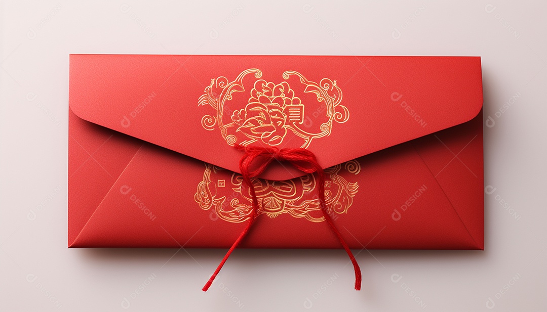 Ano Novo Chinês do conceito de festival de coelho. Tangerina, envelopes vermelhos, coelho e lingote de ouro decorado com flor de ameixa sobre fundo vermelho. O caractere chinês