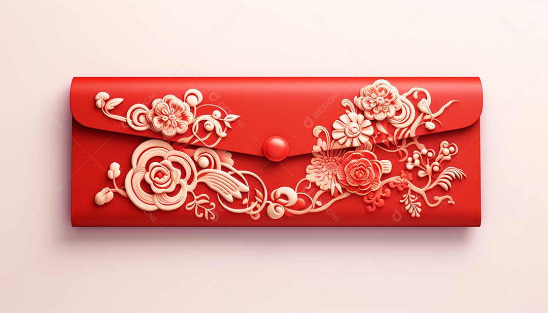 Ano Novo Chinês do conceito de festival de coelho. Tangerina, envelopes vermelhos, coelho e lingote de ouro decorado com flor de ameixa sobre fundo vermelho. O caractere chinês