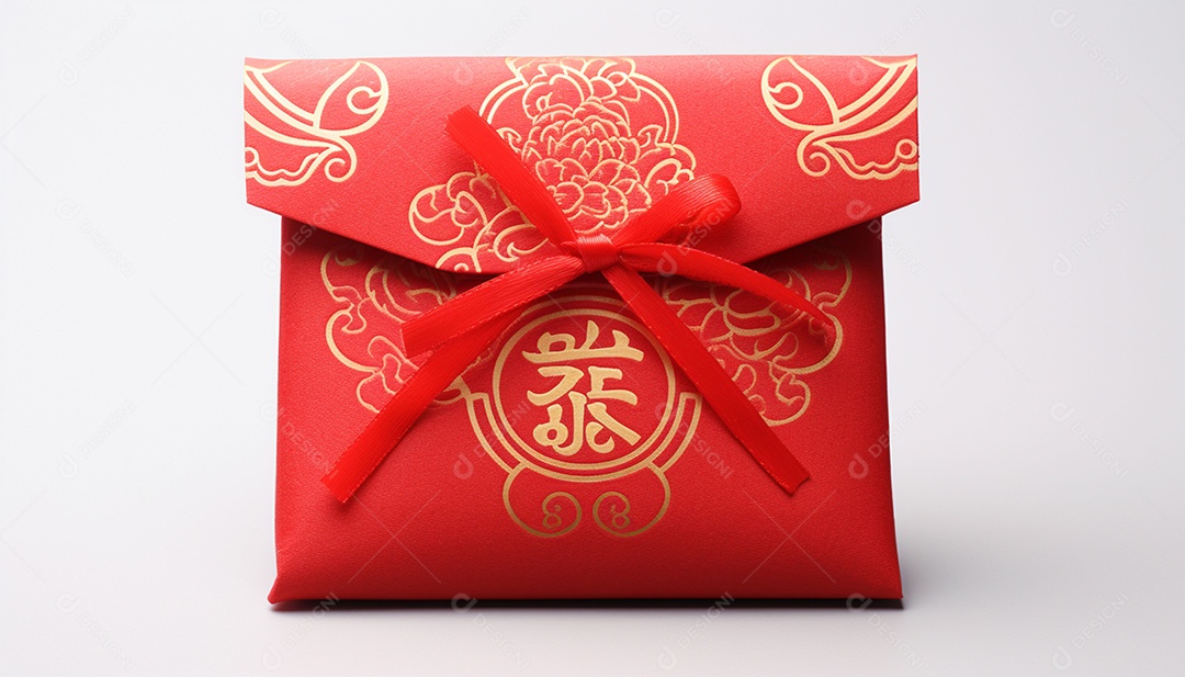 Ano Novo Chinês do conceito de festival de coelho. Tangerina, envelopes vermelhos, coelho e lingote de ouro decorado com flor de ameixa sobre fundo vermelho. O caractere chinês
