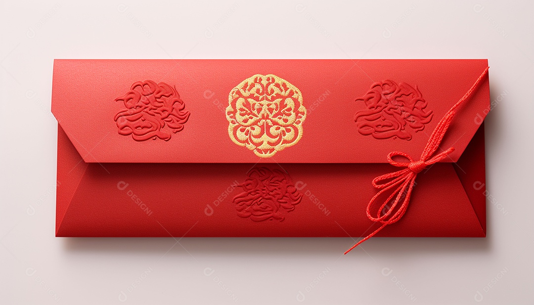 Ano Novo Chinês do conceito de festival de coelho. Tangerina, envelopes vermelhos, coelho e lingote de ouro decorado com flor de ameixa sobre fundo vermelho. O caractere chinês