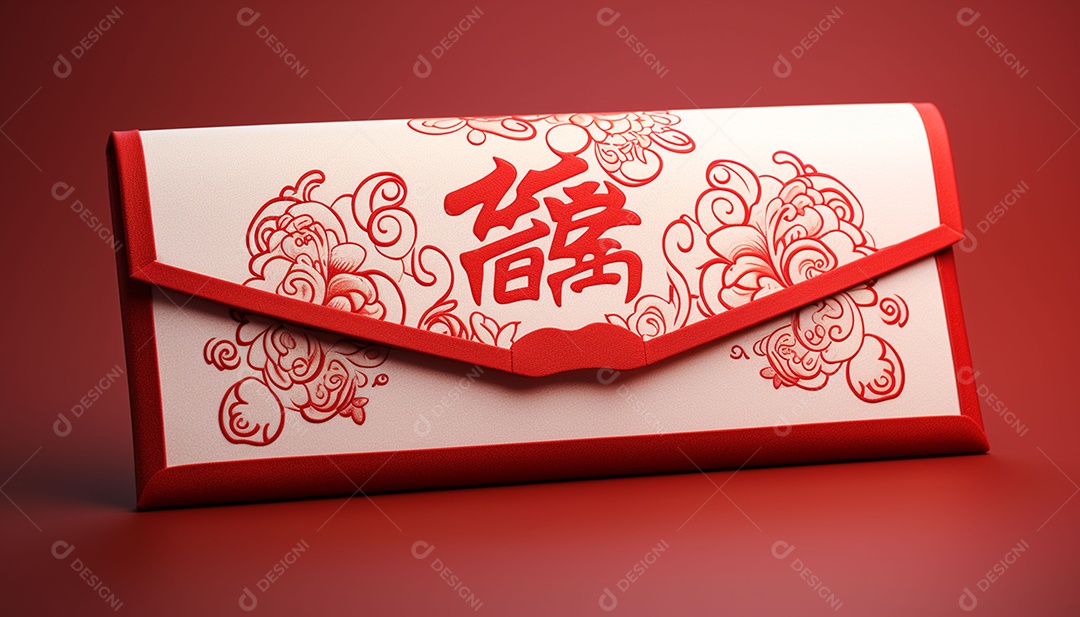 Ano Novo Chinês do conceito de festival de coelho. Tangerina, envelopes vermelhos, coelho e lingote de ouro decorado com flor de ameixa sobre fundo vermelho. O caractere chinês