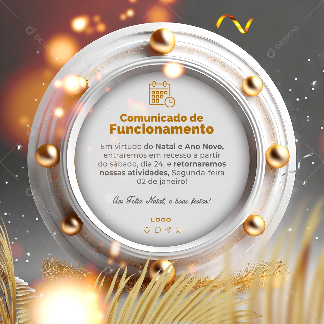 Comunicado De Funcionamento Natal e Ano Novo Social Media PSD Editável