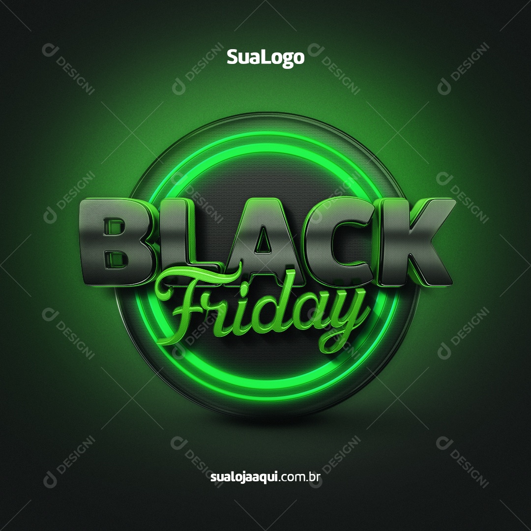 Black Friday Selo 3D Preto e Verde para Composição PSD