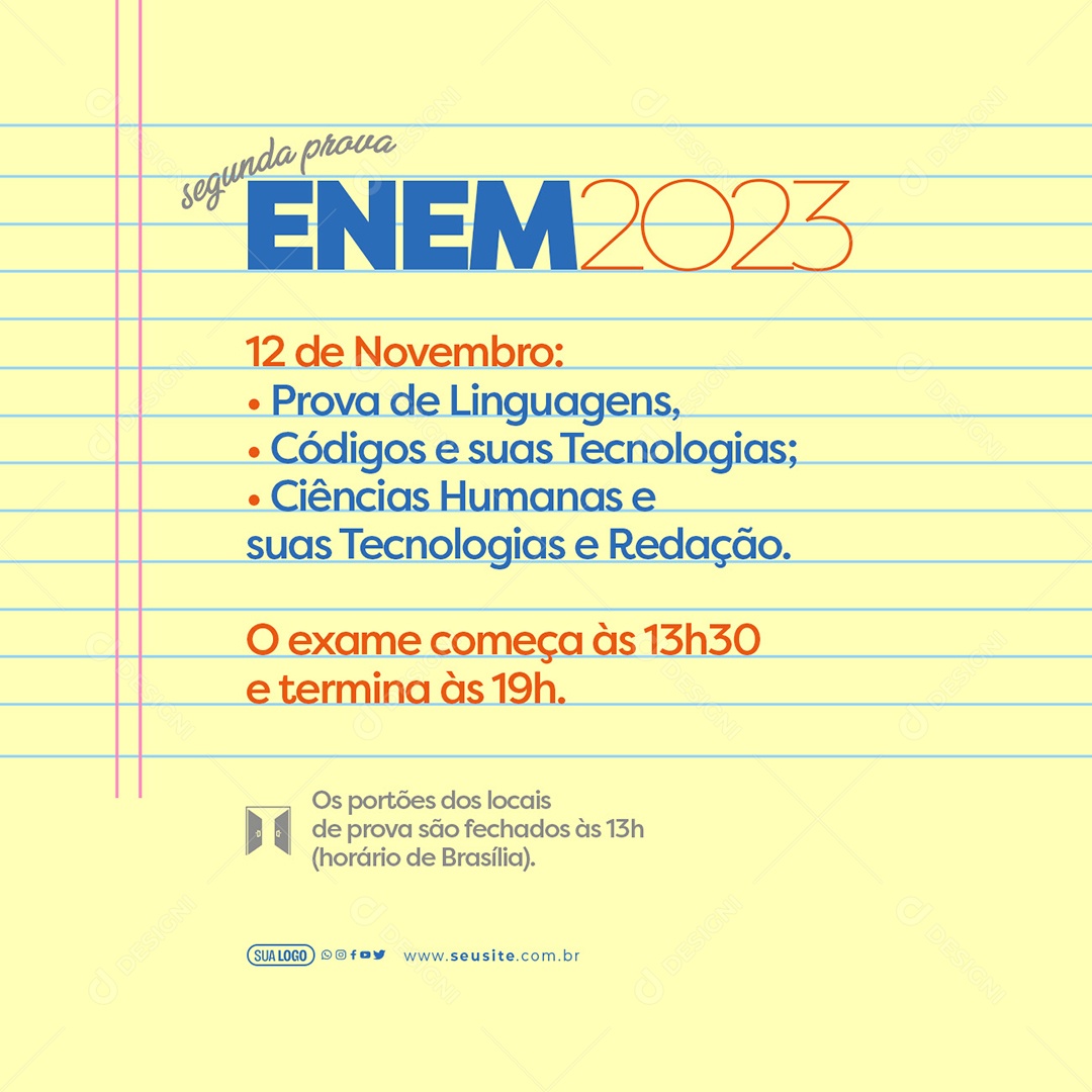 Segunda Prova Enem 2023 12 de Novembro Social Media PSD Editável