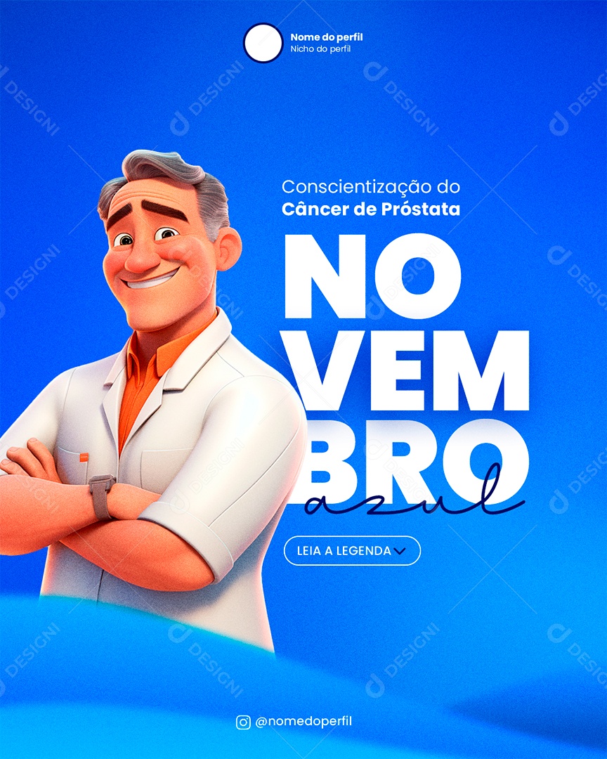 Novembro Azul Conscientização do Câncer de Próstata Social Media PSD Editável