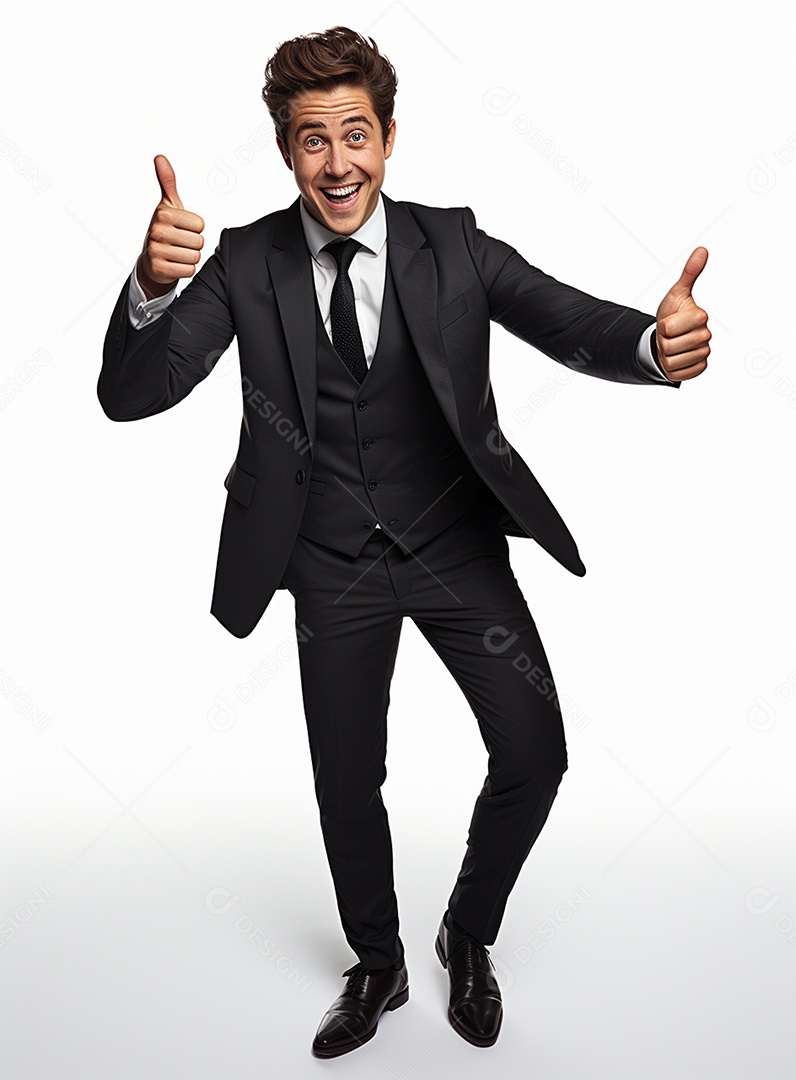 Empresário animado por causa de conquistas nos negócios