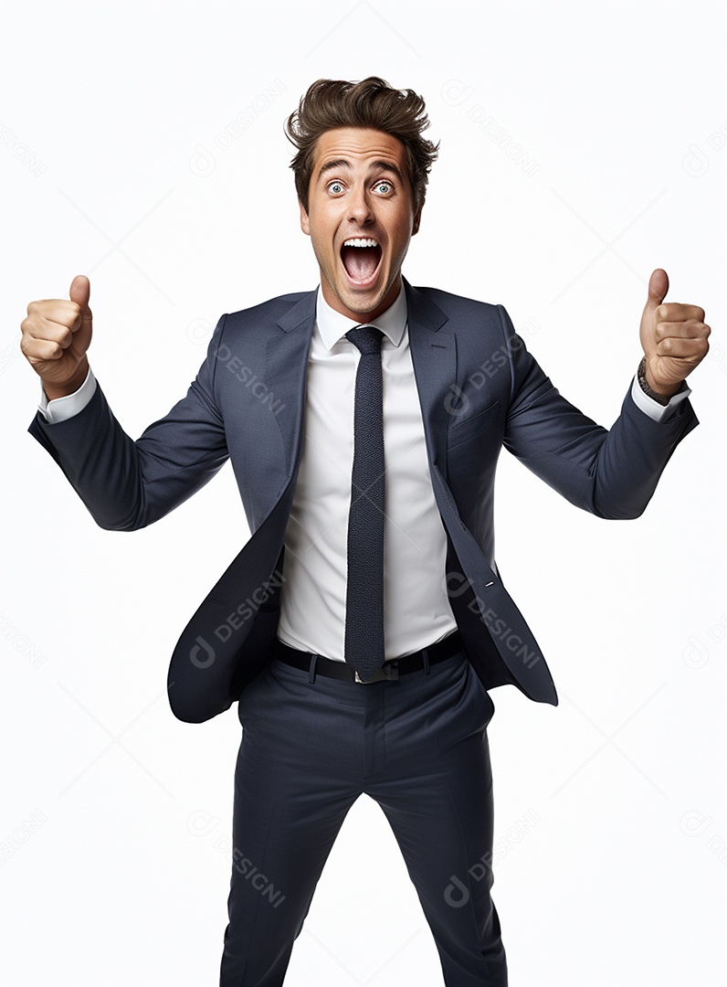 Empresário animado por causa de conquistas nos negócios