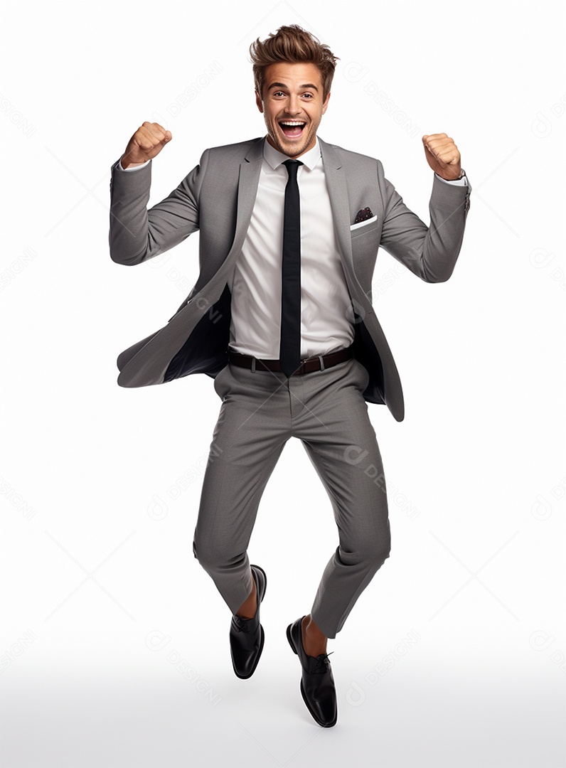 Empresário animado por causa de conquistas nos negócios