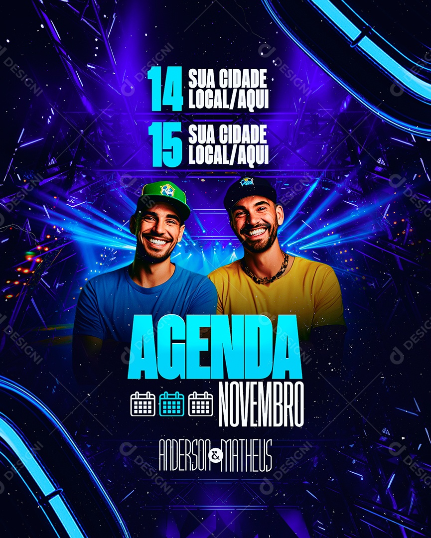 Flyer Agenda Novembro Anderson & Matheus Social Media PSD Editável