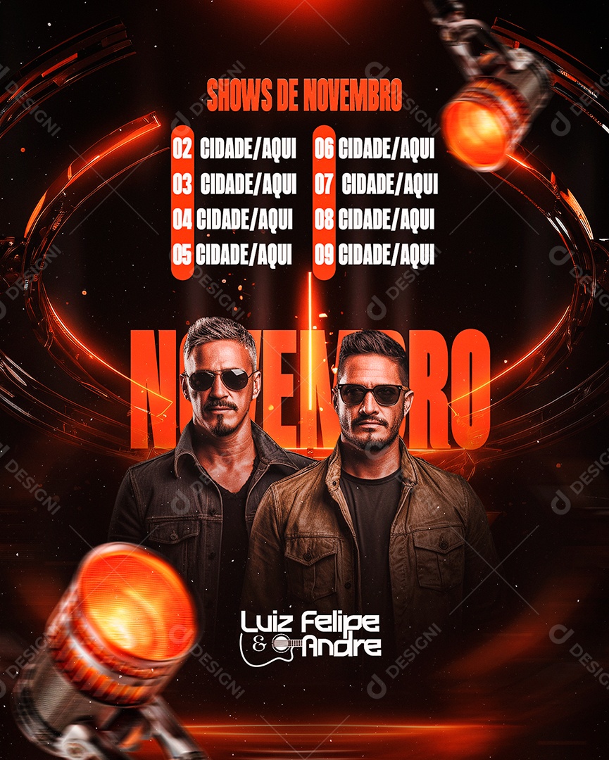 Flyer Shows De Novembro Luiz Felipe & Andre Social Media PSD Editável