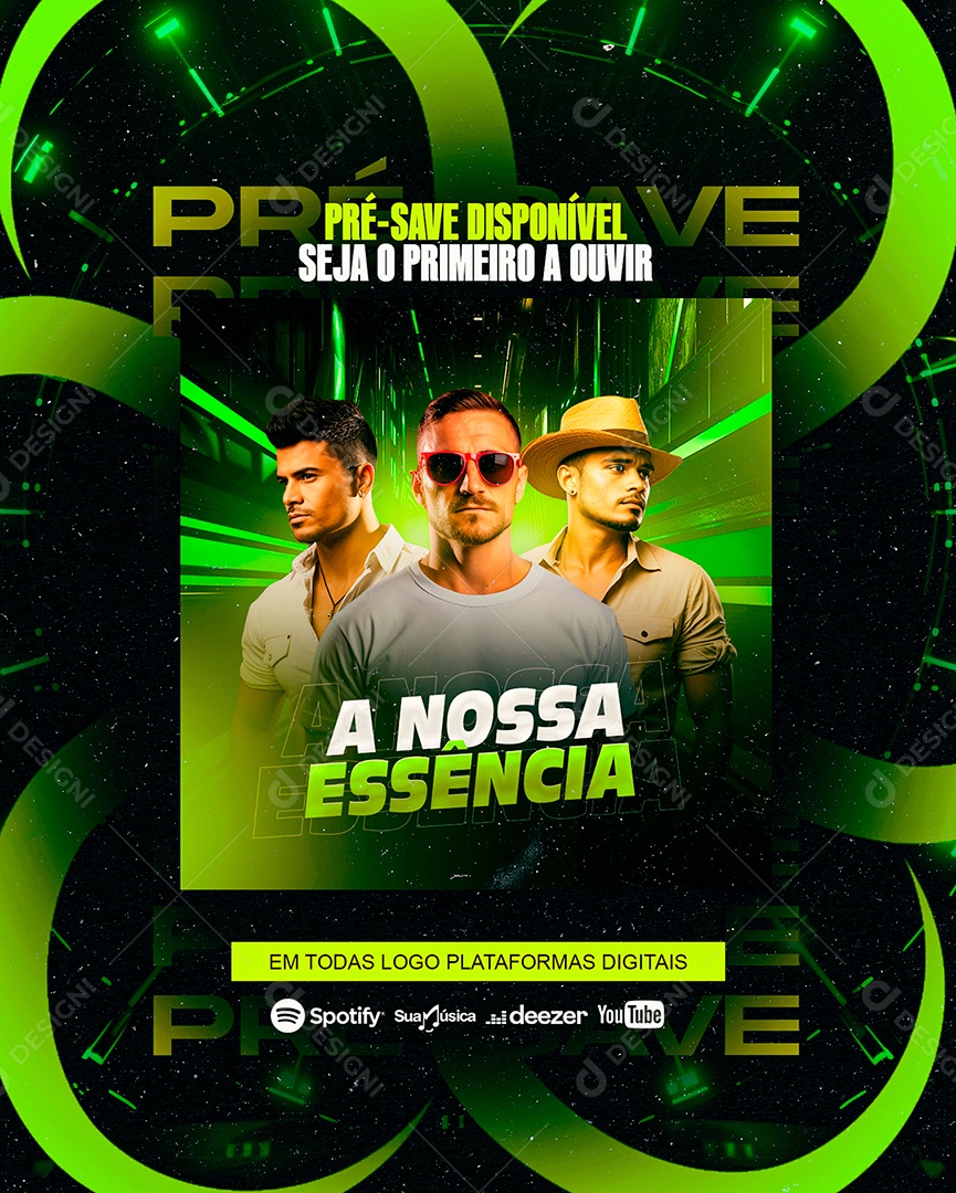 Flyer Pré Save Disponível Seja o Primeiro a Ouvir A Nossa Essência Social Media PSD Editável