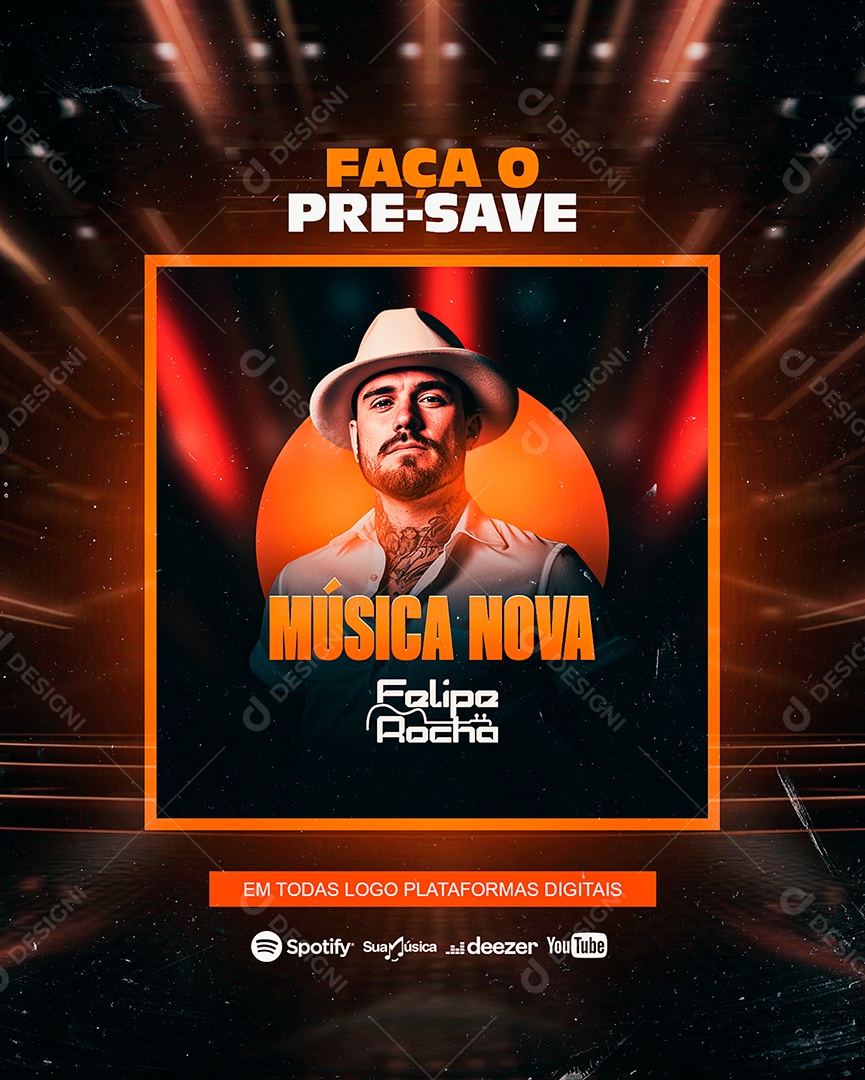 Flyer Música Nova Felipe Rocha Social Media PSD Editável