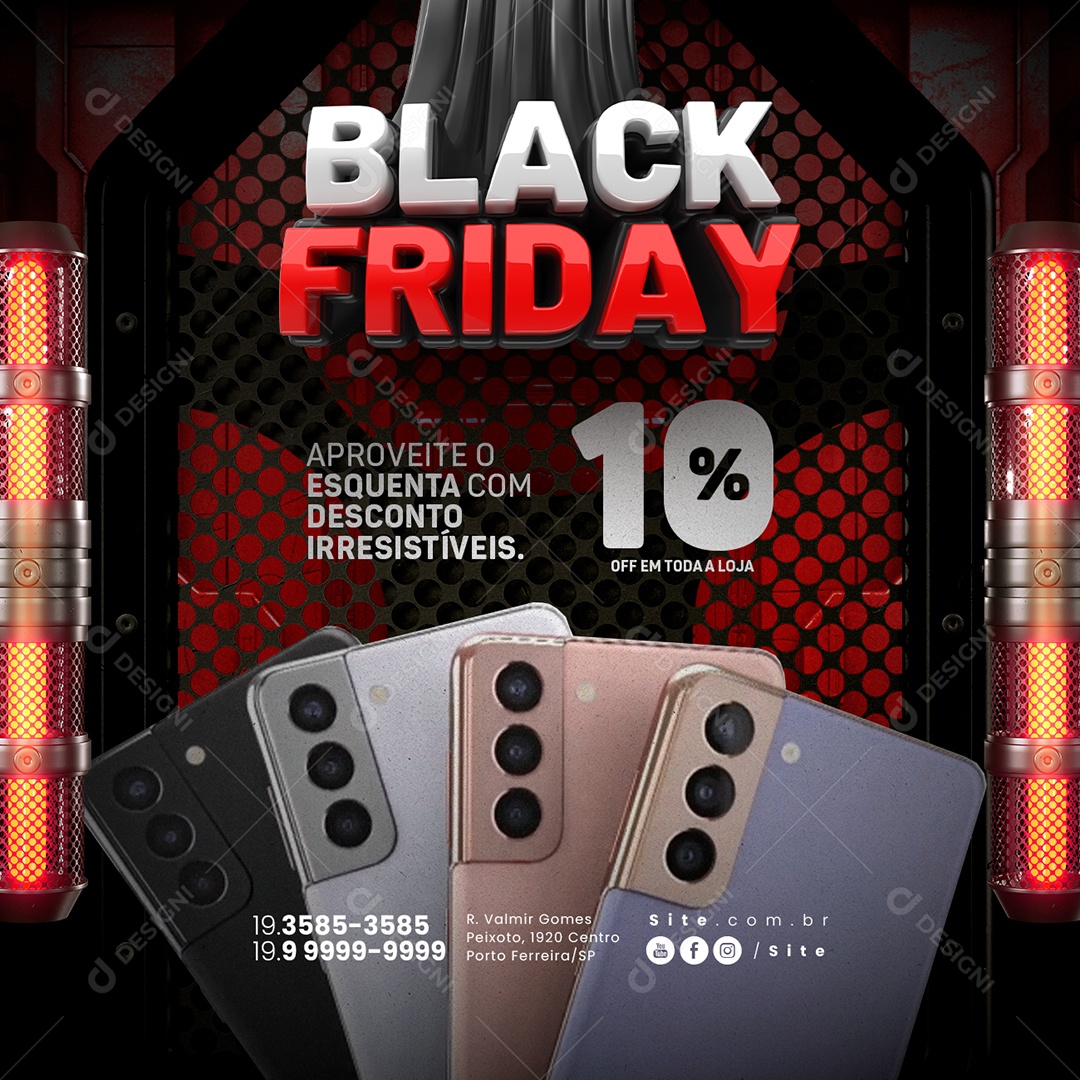 Black Friday Aproveite o Esquenta com Desconto 10% Off em Toda a Loja de Celulares Social Media PSD Editável