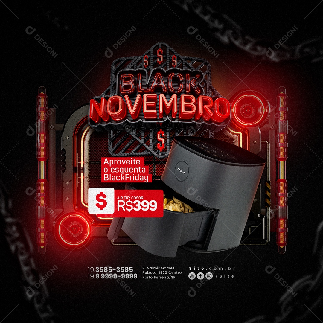 Black Novembro Aproveite o Esquenta Air Fry Cosori Loja de Eletrodoméstico Social Media PSD Editável