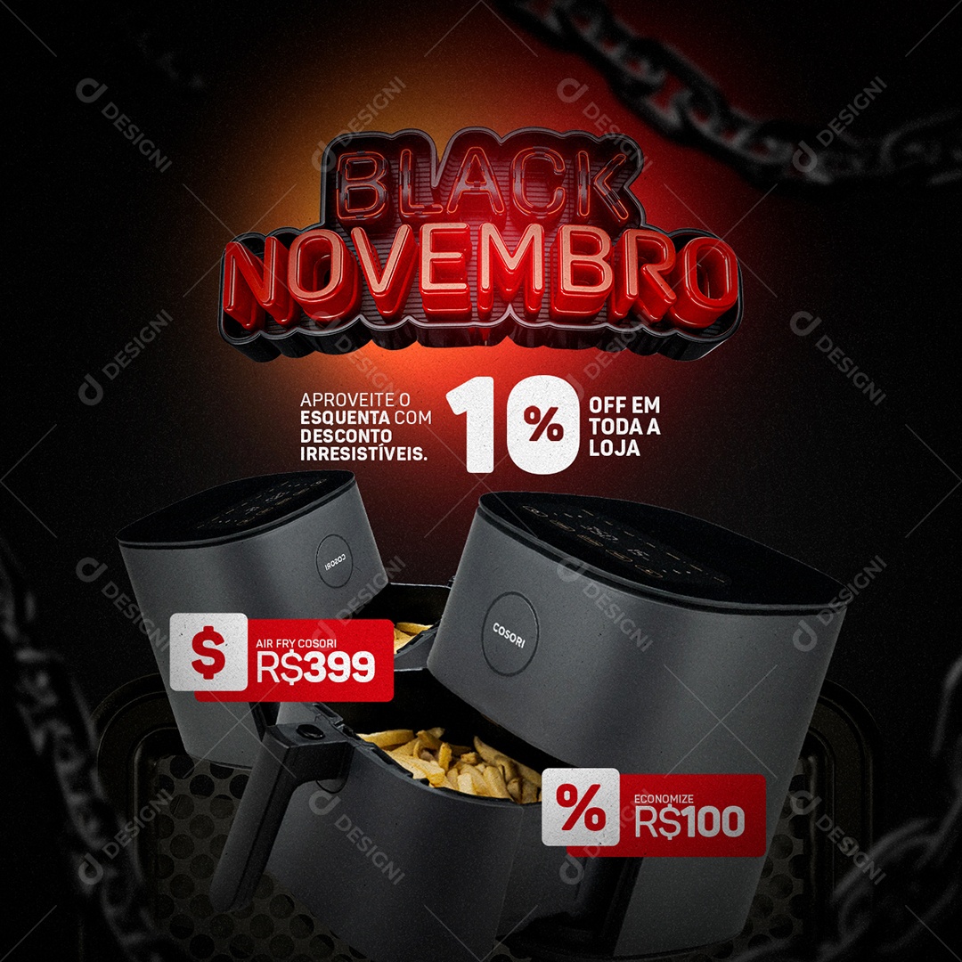 Black Novembro Loja de Eletrodoméstico Air Fry Cosori 10% Off em Toda a Loja Social Media PSD Editável