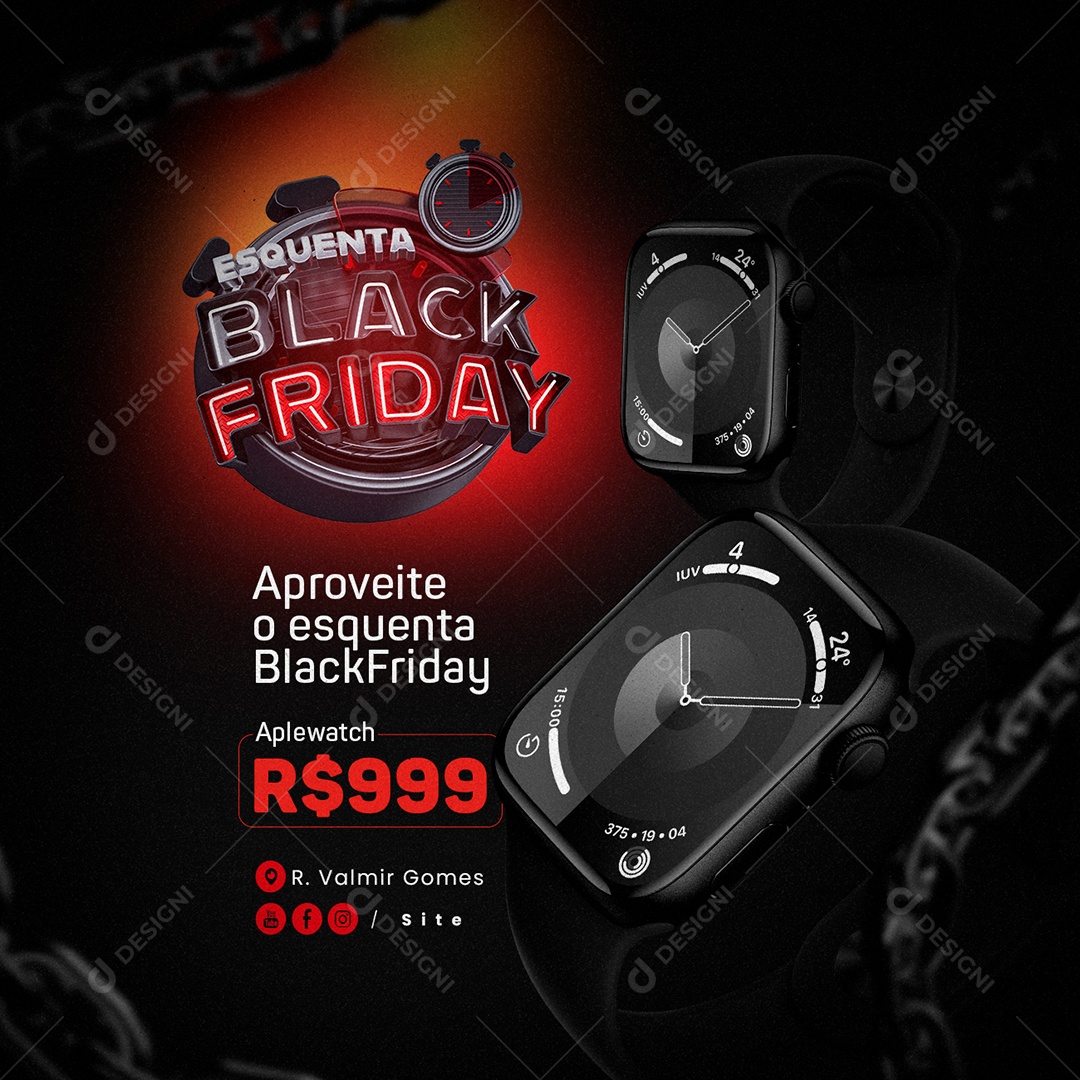 Esquenta Black Friday Relógio Aplewatch Aproveite Social Media PSD Editável