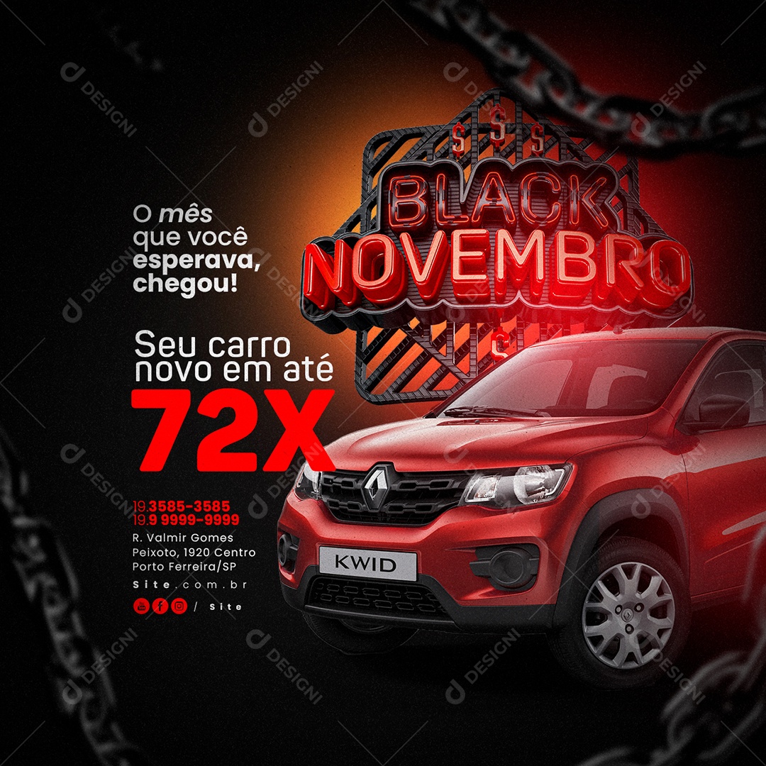 Black Novembro Concessionária Seu Carro Novo em Até 72x Social Media PSD Editável