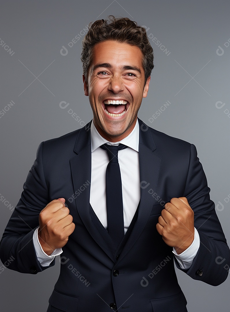 Empresário animado por causa de conquistas nos negócios