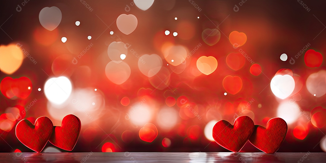 Corações fofos com fundo rosa luzes bokeh com conceito de dia dos namorados IA generativa