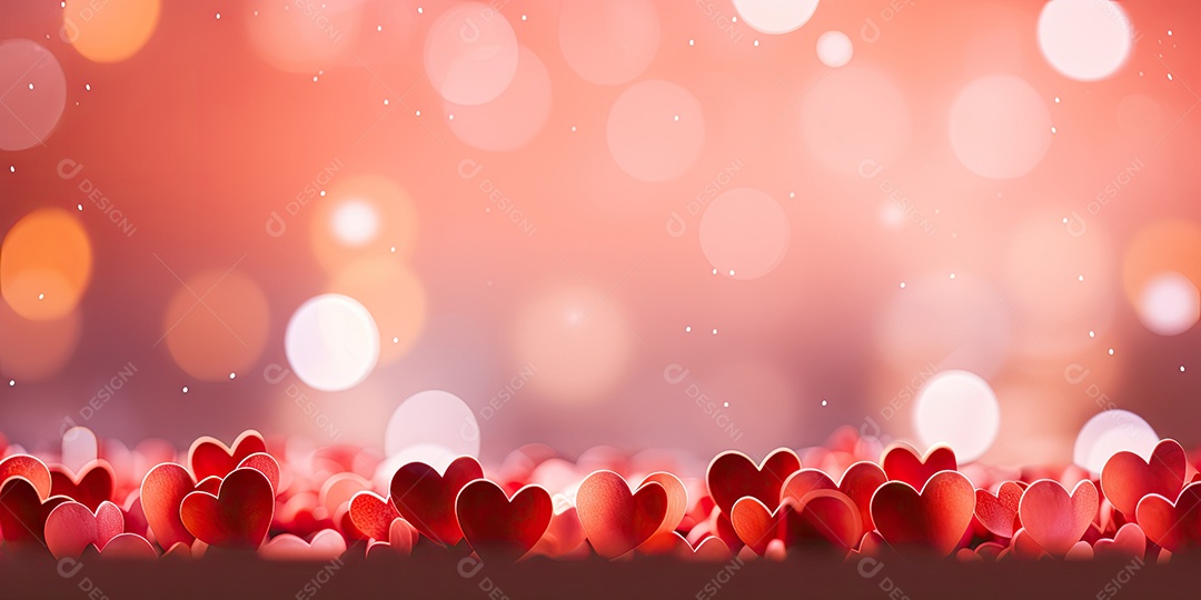 Corações fofos com fundo rosa luzes bokeh com conceito de dia dos namorados IA generativa