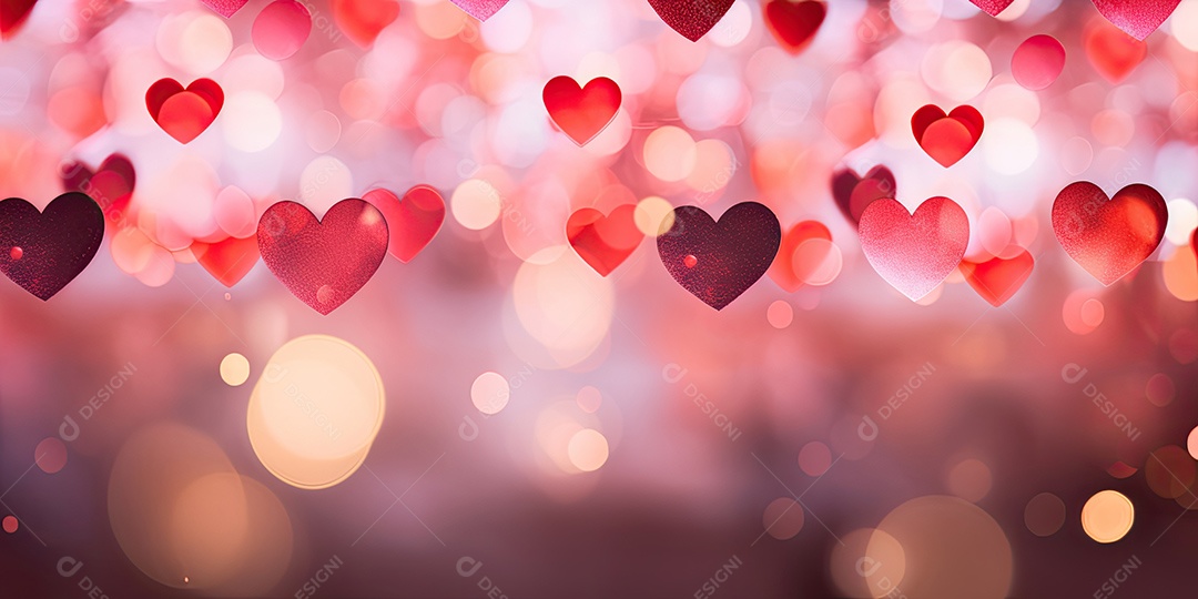 Corações fofos com fundo rosa luzes bokeh com conceito de dia dos namorados IA generativa