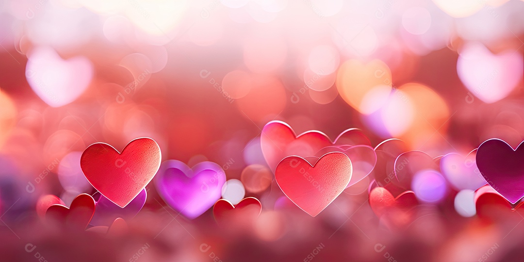 Corações fofos com fundo rosa luzes bokeh com conceito de dia dos namorados IA generativa