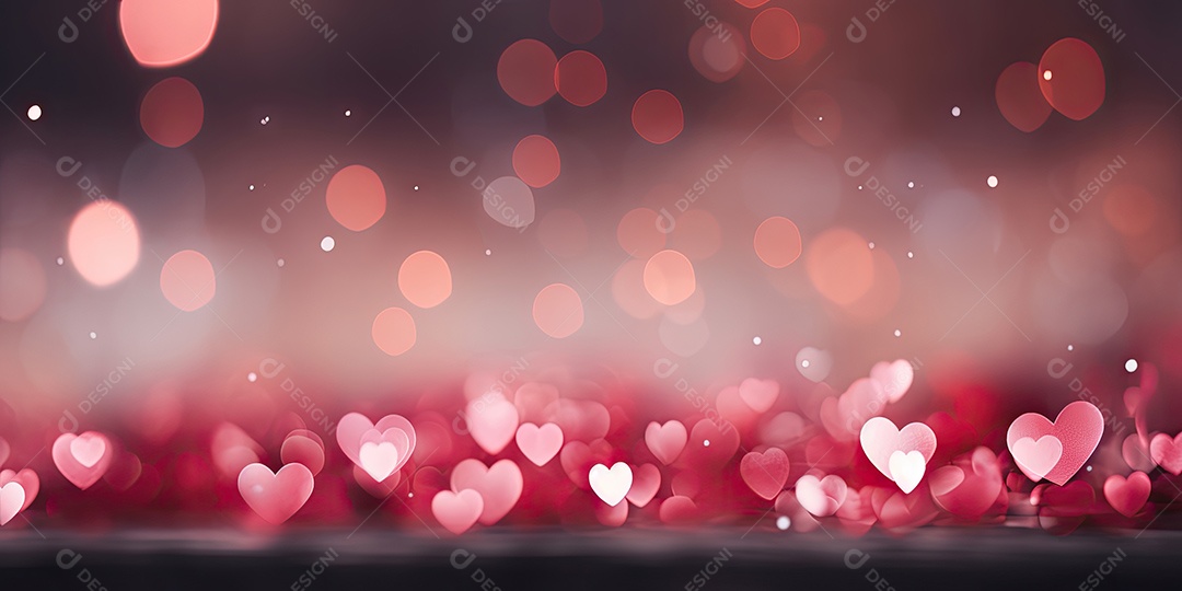 Corações fofos com fundo rosa luzes bokeh com conceito de dia dos namorados IA generativa