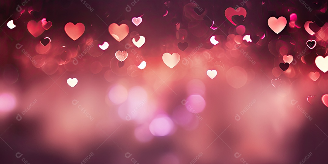 Corações fofos com fundo rosa luzes bokeh com conceito de dia dos namorados IA generativa
