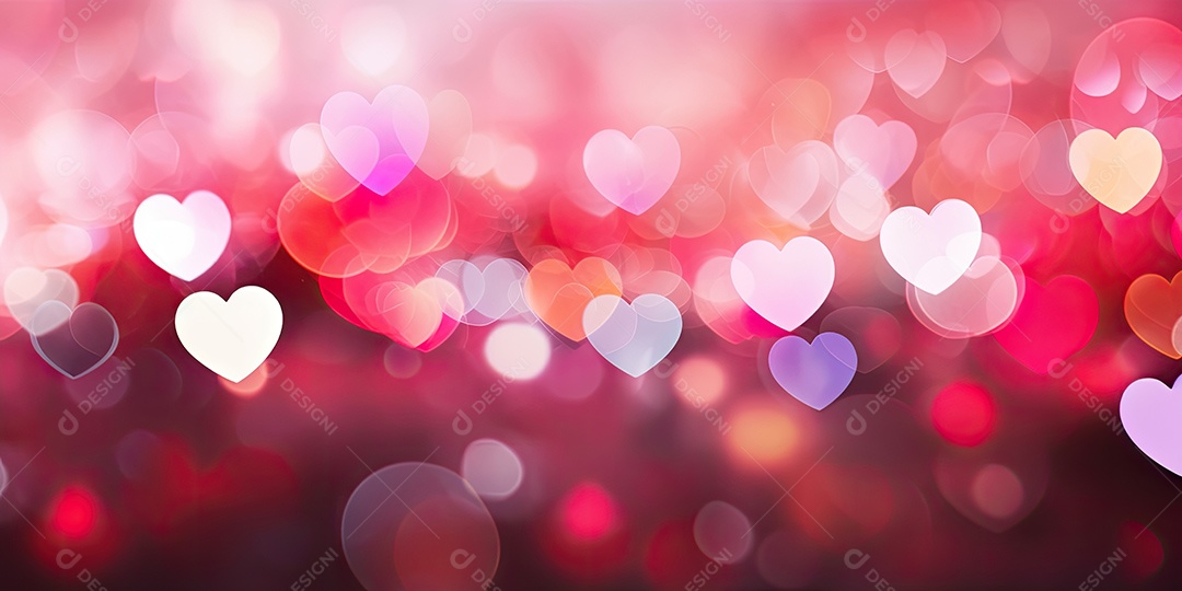 Corações fofos com fundo rosa luzes bokeh com conceito de dia dos namorados IA generativa