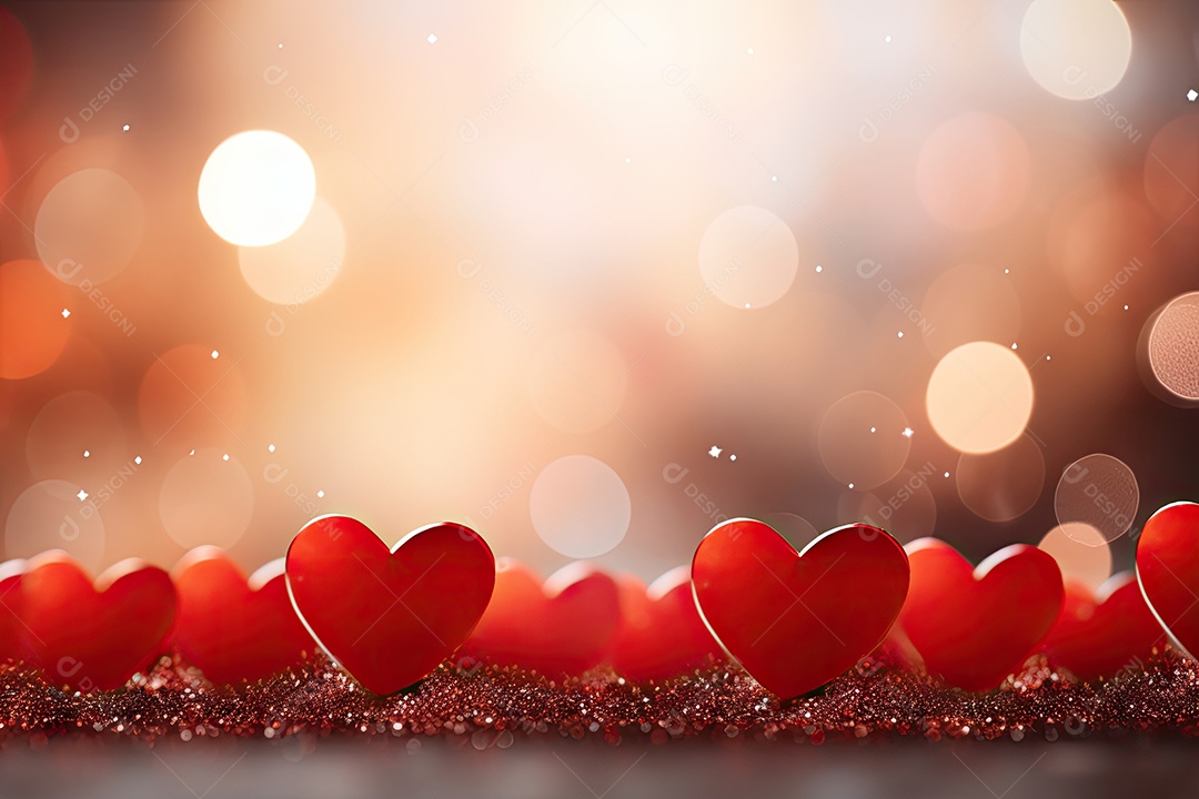 Corações fofos com fundo rosa luzes bokeh com conceito de dia dos namorados IA generativa