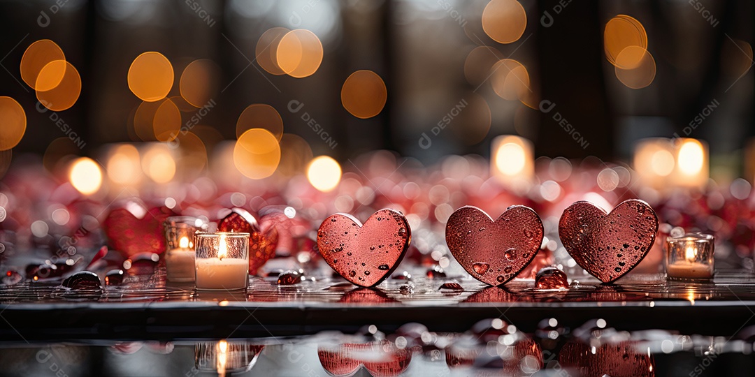 Corações fofos com fundo rosa luzes bokeh com conceito de dia dos namorados IA generativa