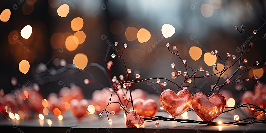 Corações fofos com fundo rosa luzes bokeh com conceito de dia dos namorados IA generativa