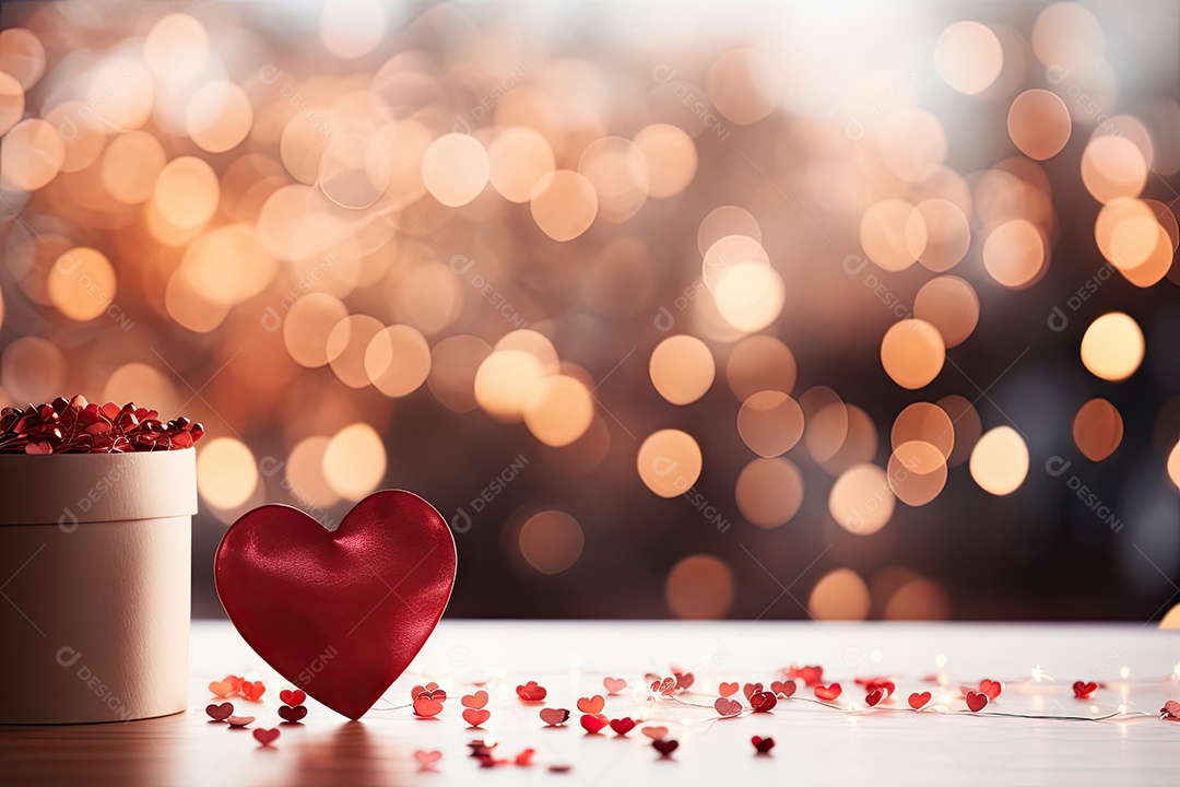 Corações fofos com fundo rosa luzes bokeh com conceito de dia dos namorados IA generativa