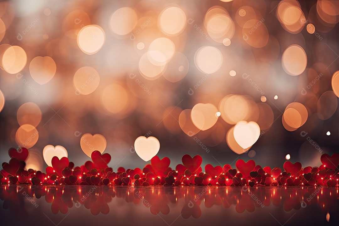 Corações fofos com fundo rosa luzes bokeh com conceito de dia dos namorados IA generativa