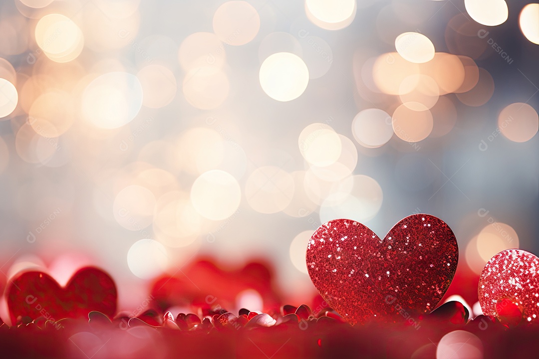 Corações fofos com fundo rosa luzes bokeh com conceito de dia dos namorados IA generativa