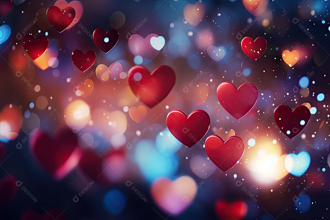 Corações fofos com fundo rosa luzes bokeh com conceito de dia dos namorados IA generativa