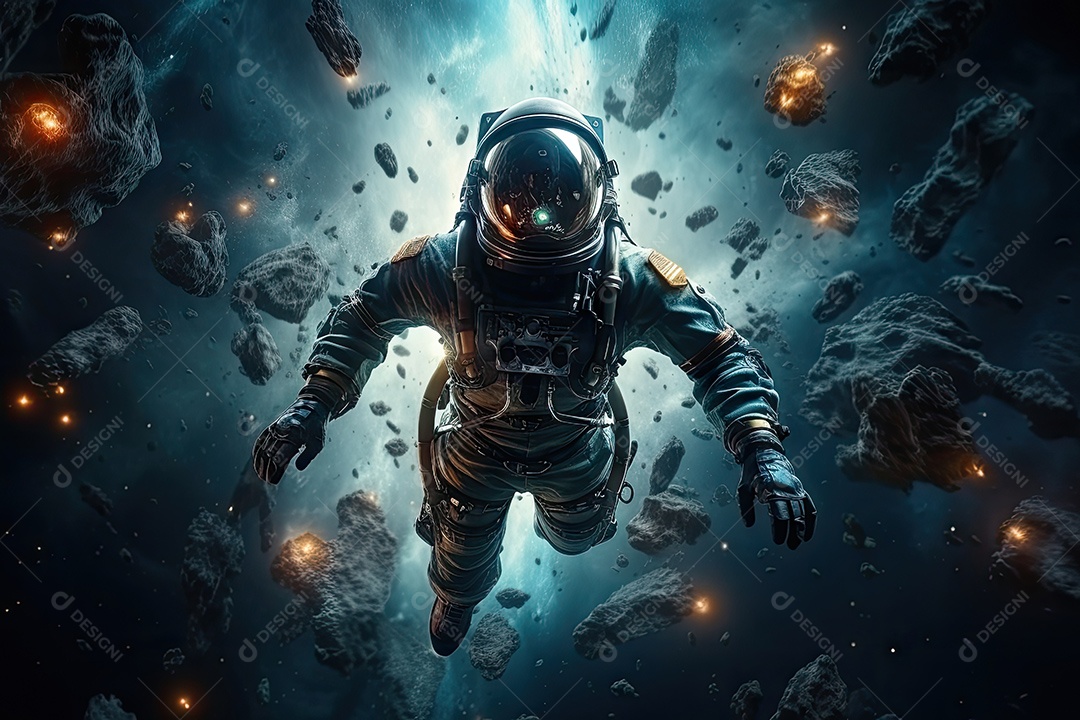 Um astronauta solitário voa em direção ao fim das estrelas na Via Láctea IA Generativa