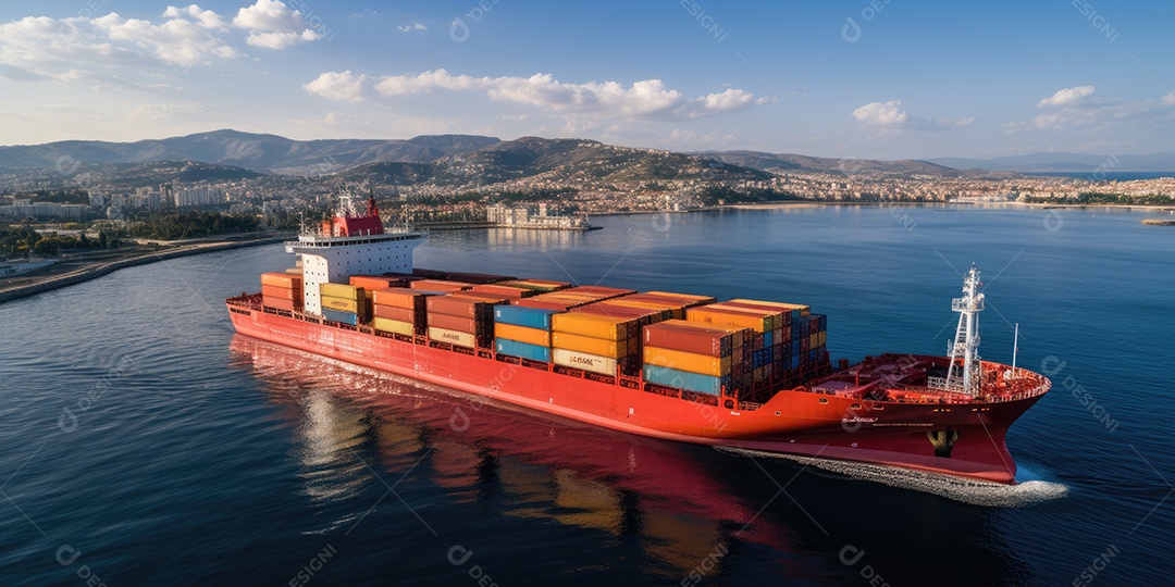 Navio de carga industrial com cargas de contêiner para conceito de sistema de logística