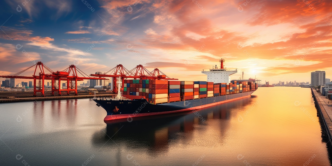 Navio de carga industrial com cargas de contêiner para conceito de sistema de logística