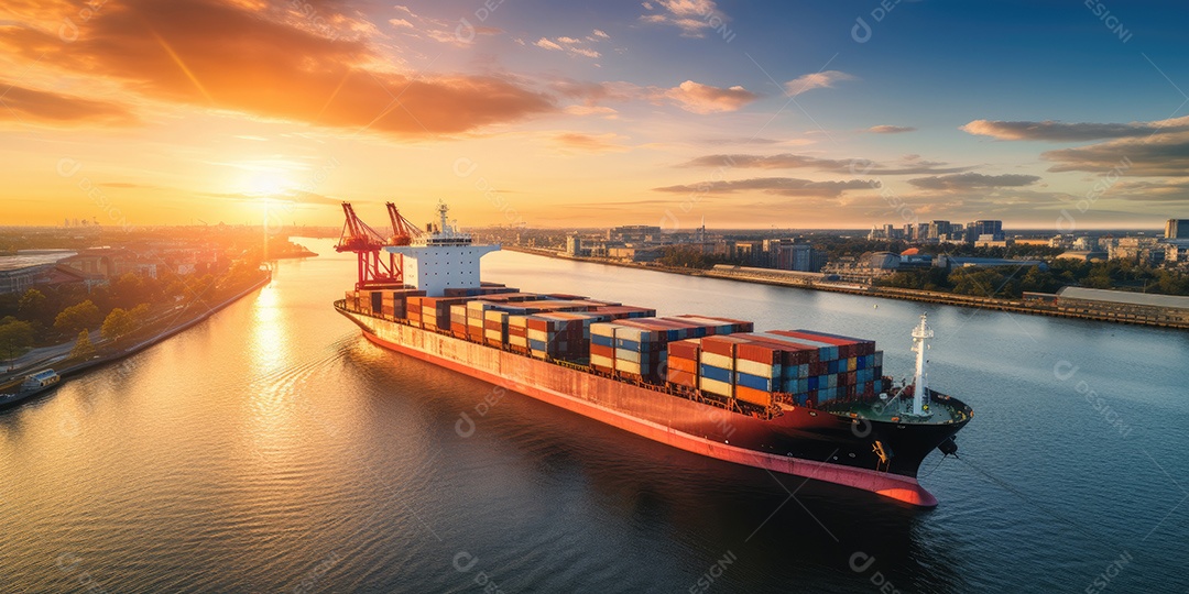 Navio de carga industrial com cargas de contêiner para conceito de sistema de logística