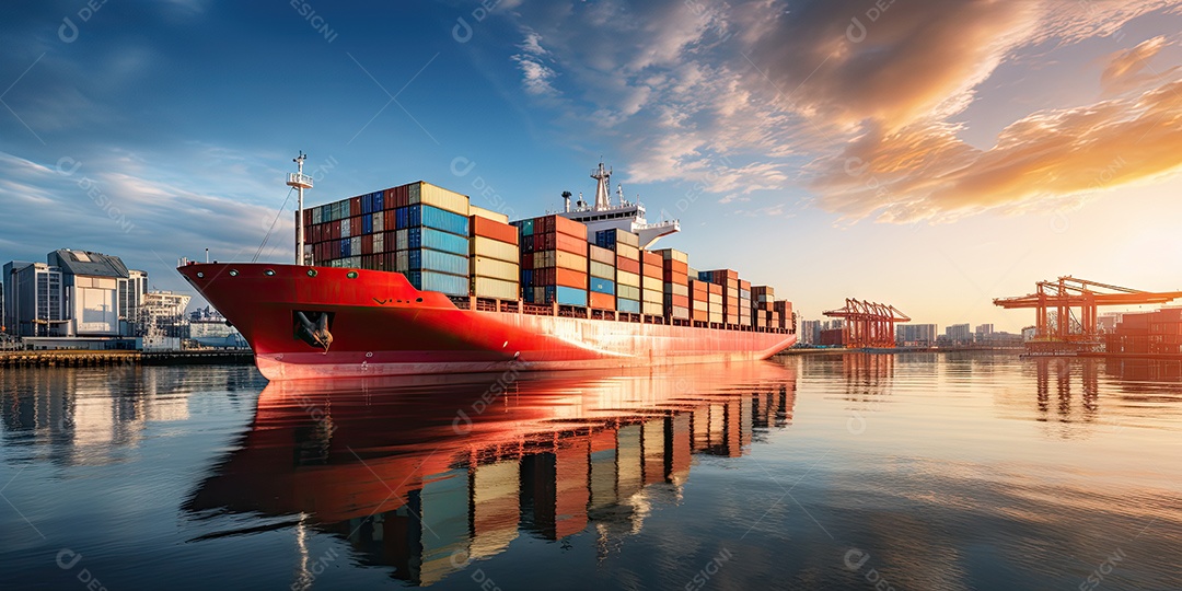 Navio de carga industrial com cargas de contêiner para conceito de sistema de logística