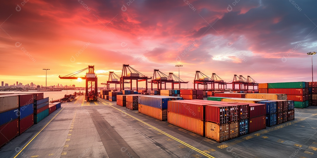 Navio de carga industrial com cargas de contêiner para conceito de sistema de logística