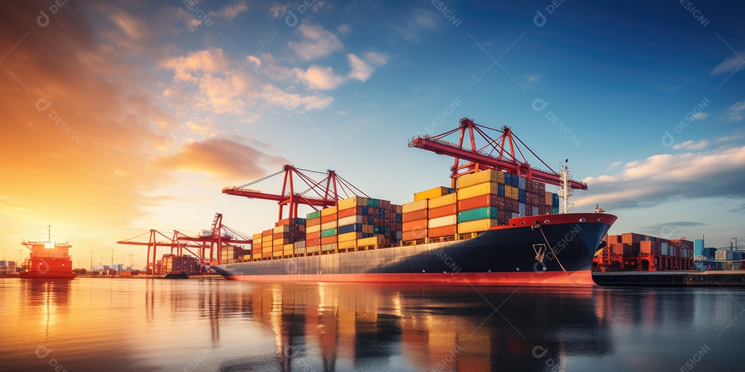 Navio de carga industrial com cargas de contêiner para conceito de sistema de logística